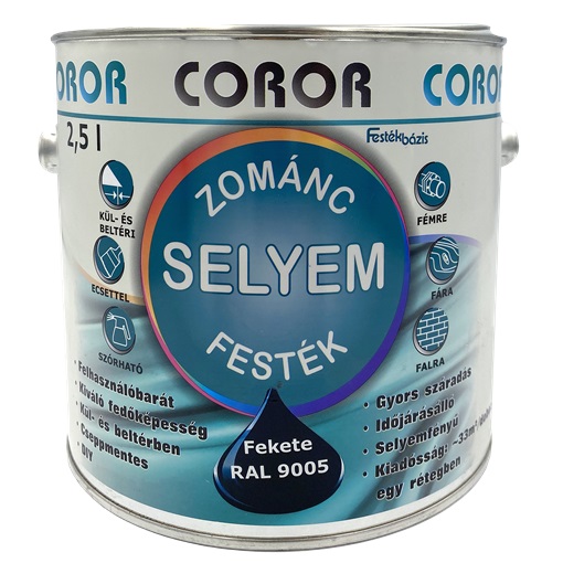 Coror Selyem Zománc fekete RAL 9005 2,5 L KIFUTÓ