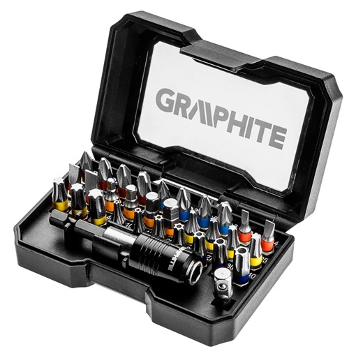 Graphite 56H608 csavarhúzó bitkészlet, 32db, bitek 25mm - 30db, adapter 1/4" - 1db, mágneses bittartó - 1db