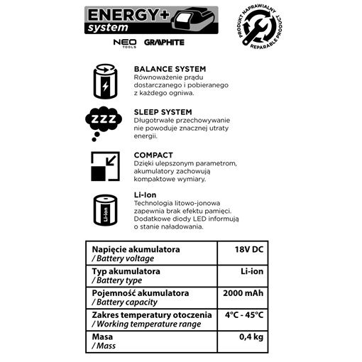 Graphite 58G001-1 akkumlátor energy+ 18V 2.0Ah