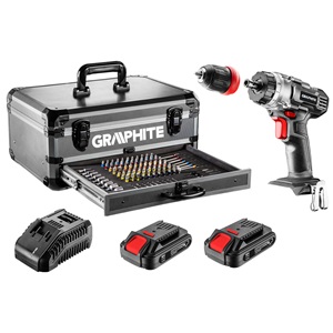 Graphite 58G022-PS15 akkus fúró energy+ 2x18V/2.0ah, 10mm + alu koffer + 109 kiegészítő