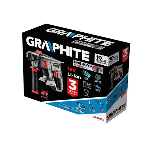 Graphite 58G027 Akkus szénkefementes fúrókalapács energy+ 18V, 2,2J, Akku nélkül!