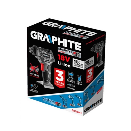 Graphite 58G041 Akkus kompresszor, Energy+, 18V, max. 7 bar, Akku nélkül!