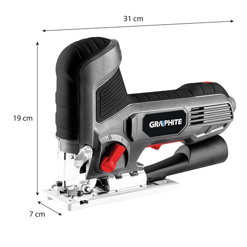 Graphite 58G078 dekopírfűrész 600W, löketszám 800-3000 fordulat/perc, testtartóval