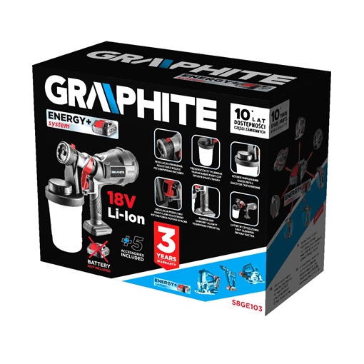 Graphite 58GE103  Akkus festékszóró pisztoly HVLP Energy+, 18V, max. viszk.60DIN, 700ml/p, 243W, akku nélkül