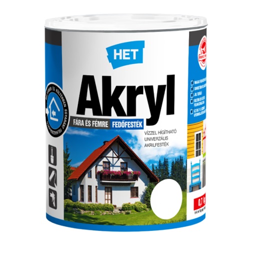 HET Akryl Mat Vizes Zománc Fehér 0100   0,75 L