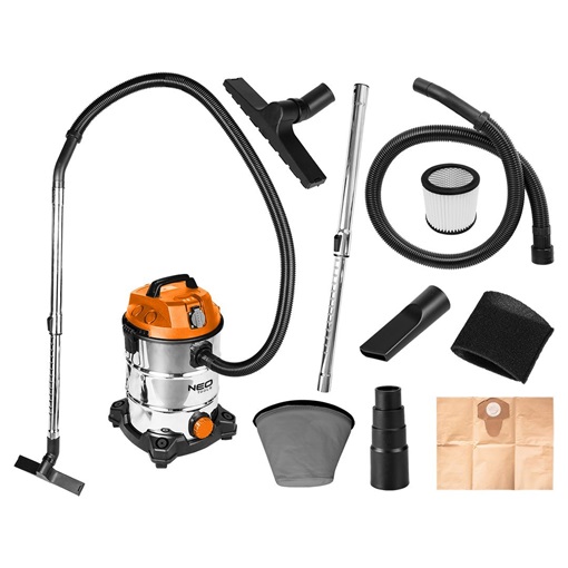 Neo 04-738 Ipari porszívó száraz/nedves 1400 W 30 L inox tartállyal