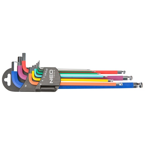 Neo 09-512 imbuszkulcskészlet 9db hosszú 1.5-10mm, színes KIFUTÓ