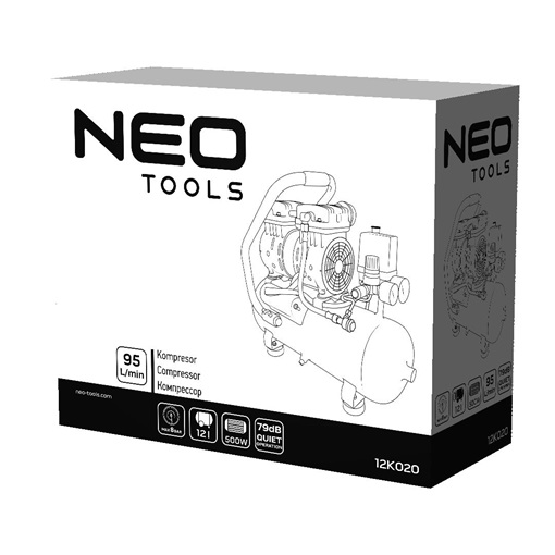 Neo 12K020 Olajmentes kompresszor 12 l, extra csendes működés, 79(61)dB