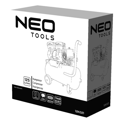 Neo 12K021 Olajmentes kompresszor 24 l, extra csendes működés, 79(61)dB