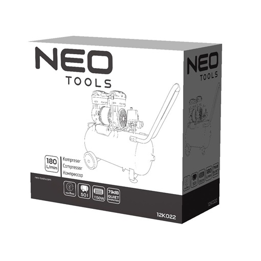 Neo 12K022 Olajmentes kompresszor 50 l, extra csendes működés, 79(61)dB