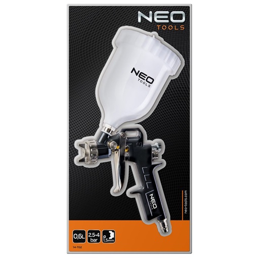 Neo 14-702 Pneumatikus festékszóró pisztoly, felső tartály 0, 6 l, fúvóka 1,5 mm