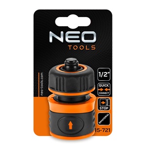 Neo 15-721 Tömlő gyorscsatlakozó 1/2", vizstoppos, kétkomponensű