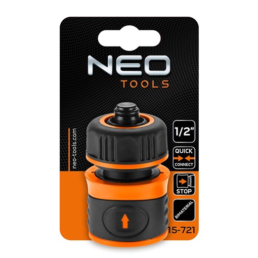 Neo 15-721 Tömlő gyorscsatlakozó 1/2", vizstoppos, kétkomponensű
