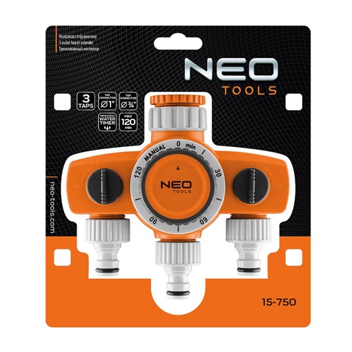 Neo 15-750 Mechanikus öntözőidőzítő óra, 3 utas, max.120perc
