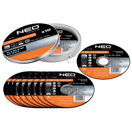 Neo 55-572 vágókorong 10 db fémhez 125x1,0x22,2mm, 41 A60-T-BF, inox