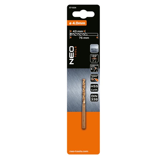 Neo 57-024 csigafúró HSS-Cobalt 4.0 mm