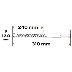 Neo 57-444 betonfúró SDS Plus 12x310mm, S4 type, 4 élű hegy