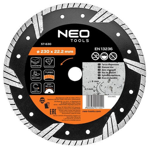 Neo 57-630 gyémánt vágókorong 230mm turbo
