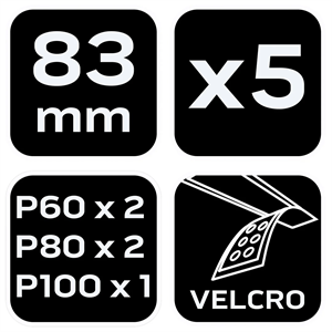 Neo 58-014 csiszolópapír multigéphez 83x83x83mm, 5db, (K60x2, K80x2, K100x1)