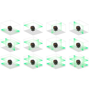 Neo 75-141 Lézeres szintező, 3D önbeálló keresztvonallézer, 360°, 16 vonal, 25m hatótáv, akku, tartozékok, táska, zöld