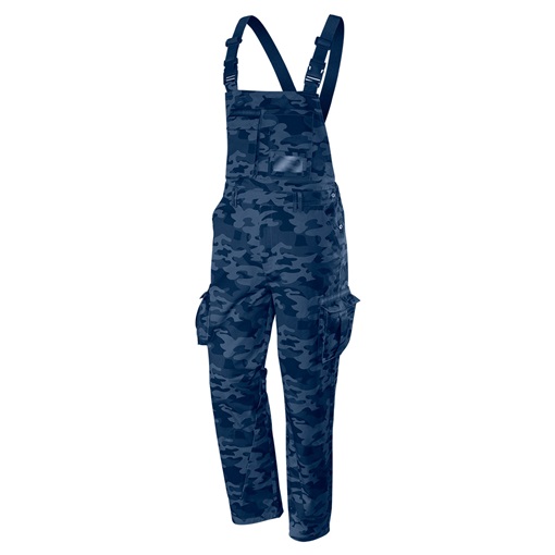 Neo 81-243-S Kantáros munkanadrág tengerészkék terepmintás, Camo, Navy, 60% pamut + 40% poliészter KIFUTÓ
