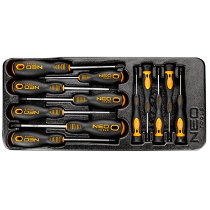 Neo 84-247 műszerész, precíziós csavarhúzó készlet, pz, torx, 12db, műhelykocsitálcával