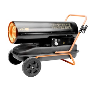 Neo 90-082 Gázolajos hőlégfúvó 50kW, 50 L tartály, üzemanyag -fogyasztás 4,7l / h, légáram 1100 m3 / h, kerekekkel