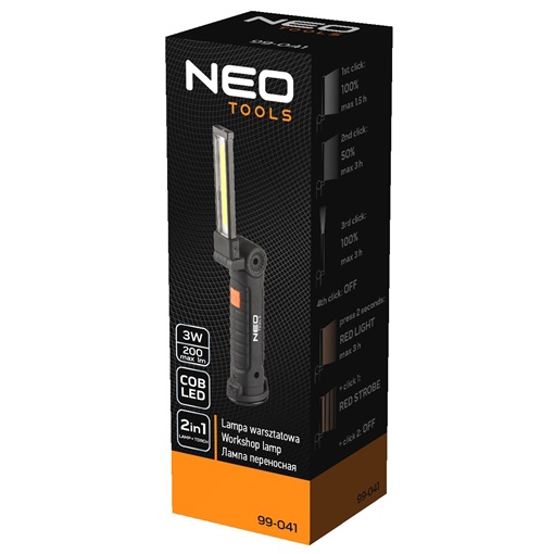 Neo 99-041 Műhely-vizsgálólámpa, tölthető, 200lum COB LED, 3W
