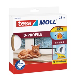 Tesa 05389-00 Ajtó- és ablaktömítő szalag, D profil, Fehér 25m/9mm