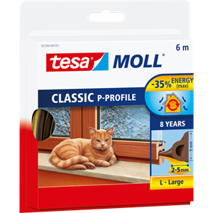 Tesa 05393-103 Ajtó- és ablaktömítő szalag, D profil, Barna 6m/9mm