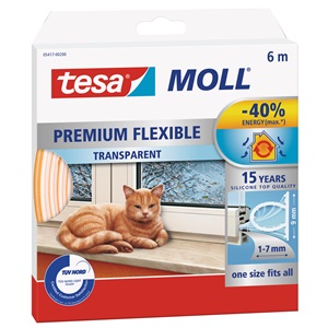Tesa 05417 Rugalmas Prémium Ajtó- és ablaktömítő szalag, Átlátszó 6m/9mm
