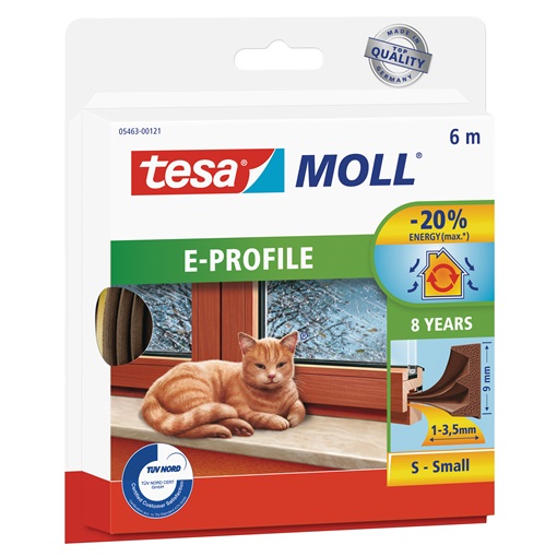 Tesa 05463-123 Ajtó- és ablaktömítő szalag, E profil, Barna 6m/9mm