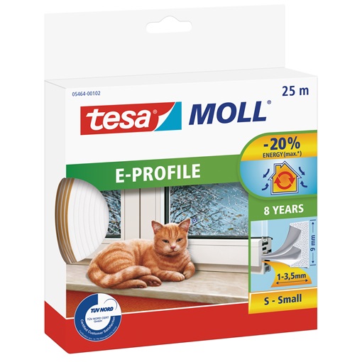 Tesa 05464-102 Ajtó- és ablaktömítő szalag, E profil, Fehér 25m/9mm