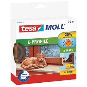 Tesa 05464-103 Ajtó- és ablaktömítő szalag, E profil, Barna 25m/9mm