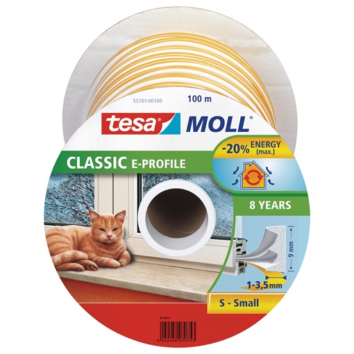 Tesa 55701-100 Ajtó- és ablaktömítő szalag, E profil, Fehér 100m/9mm