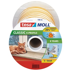 Tesa 55701-100 Ajtó- és ablaktömítő szalag, E profil, Fehér 100m/9mm