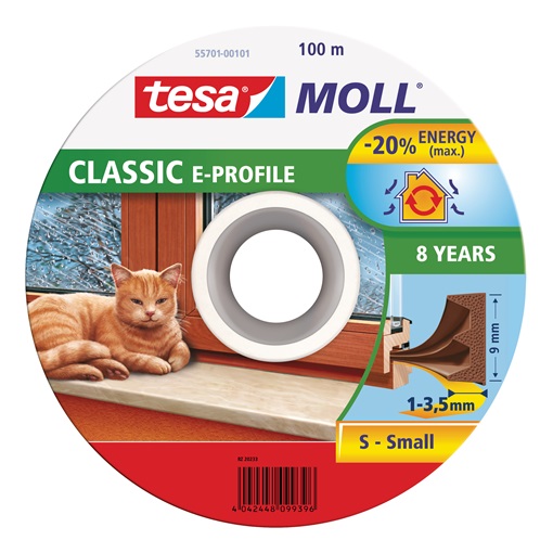 Tesa 55701-101 Ajtó- és ablaktömítő szalag, E profil, Barna 100m/9mm
