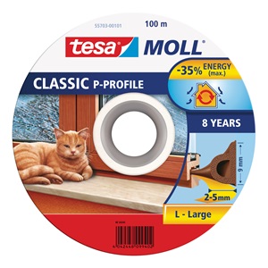 Tesa 55703-101 Ajtó- és ablaktömítő szalag, P profil, Barna 100m/9mm
