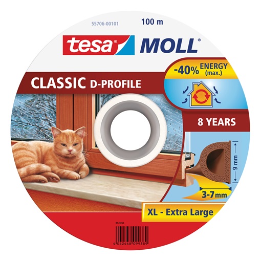 Tesa 55706-101 Ajtó- és ablaktömítő szalag, D profil, Barna 100m/9mm