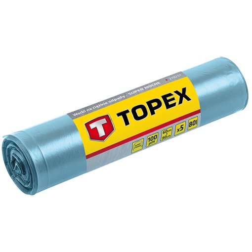 Topex 23B257 szemetesszák 80 l, nagy teherbírású, kék, 5 db, méretek:60x90 cm, vastagság: 100 mic, ldpe fólia