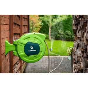 Verto 15G891 Autómata tömlődob, 20 m locsolótömlő + 2 m csatlakozó tömlő, 10 bar, PP ház, PVC tömlő, falra szerelhető