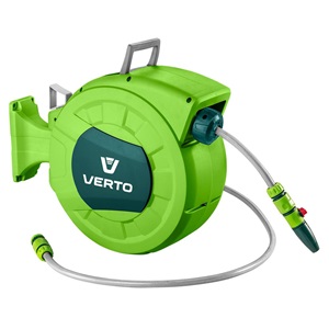 Verto 15G891 Autómata tömlődob, 20 m locsolótömlő + 2 m csatlakozó tömlő, 10 bar, PP ház, PVC tömlő, falra szerelhető